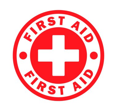 İlk yardım çemberi tıbbi ikon sembolü. Hastane doktoru imzalı logo. Vektör çizimi. Beyaz arkaplanda izole.