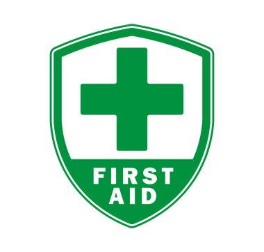 İlk yardım çemberi tıbbi ikon sembolü. Hastane doktoru imzalı logo. Vektör çizimi. Beyaz arkaplanda izole.