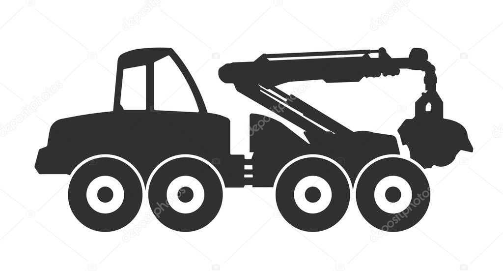 Log harvester icon symbol Shape. Timber logger machine logo sign. Woodworking industry. Vector illustration image. Isolated on white background.
