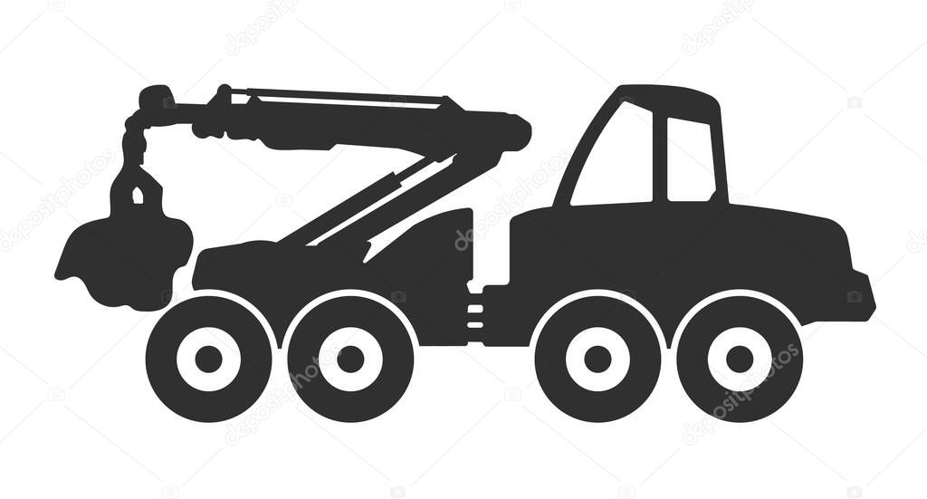 Log harvester icon symbol Shape. Timber logger machine logo sign. Woodworking industry. Vector illustration image. Isolated on white background.