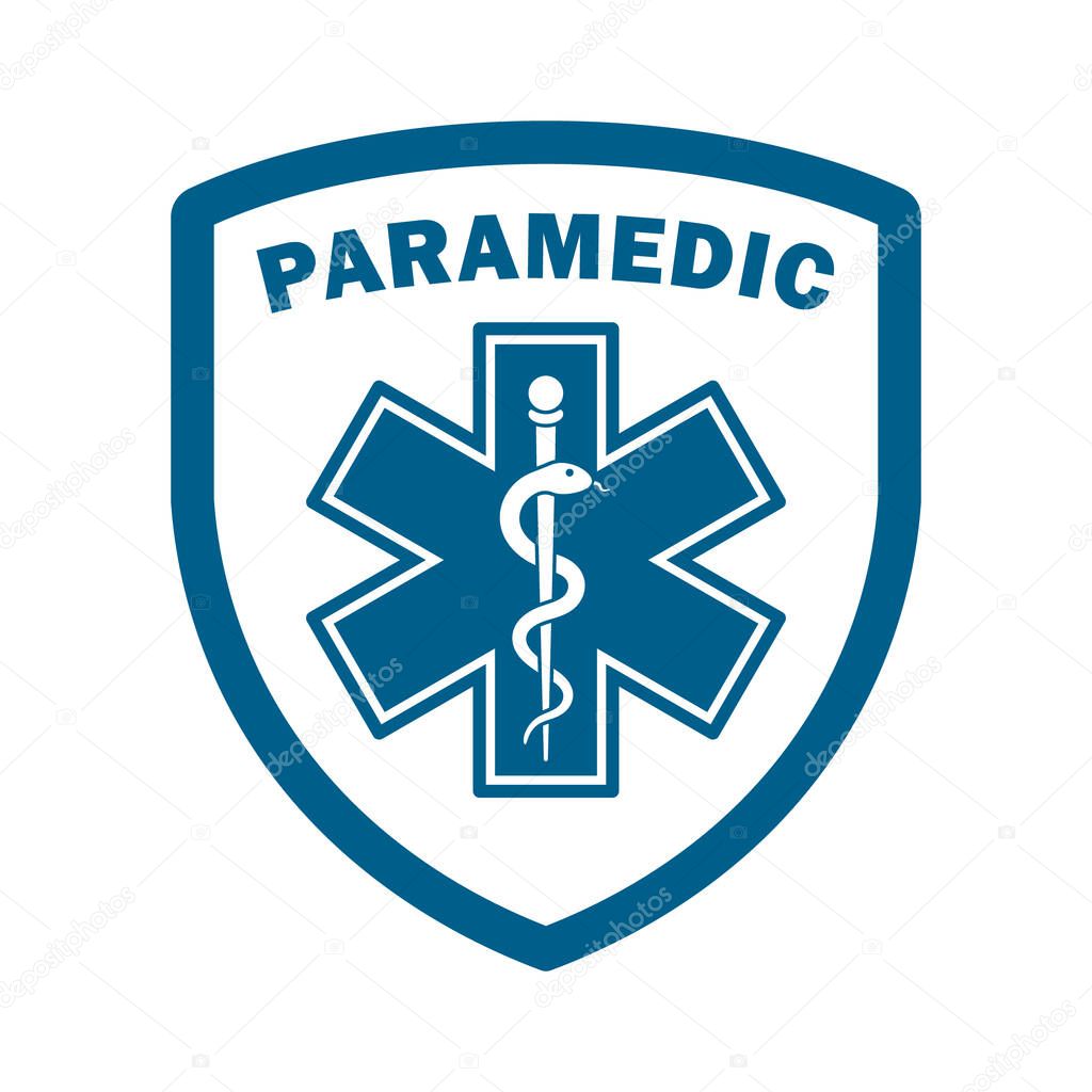 Symbol of the cross with the caduceus icon. Emt Paramedic, EMT Star of Life. ambulance first aid logo sign. Healthcare doctor pharmacy. Vector illustration image. Isolated on white background.
