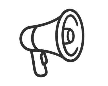 Megafon haber müziği düz stil ikon şekil sembolü. Sesli konuşma logosu silueti işareti. Hoparlör yükselticisi. Vektör çizimi. Beyaz arkaplanda izole.