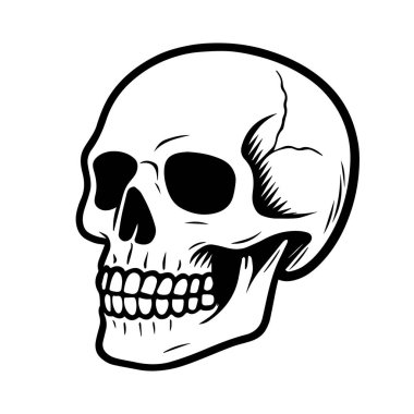 İnsan kafatası logosu simgesi. Siyah Kafatası grafik işareti. Vektör çizimi. Beyaz arkaplanda izole.
