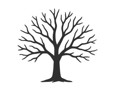 Meşe ağacı siluet logo şekli. Çevre doğa işareti simgesi. Vektör çizimi. Beyaz arkaplanda izole.