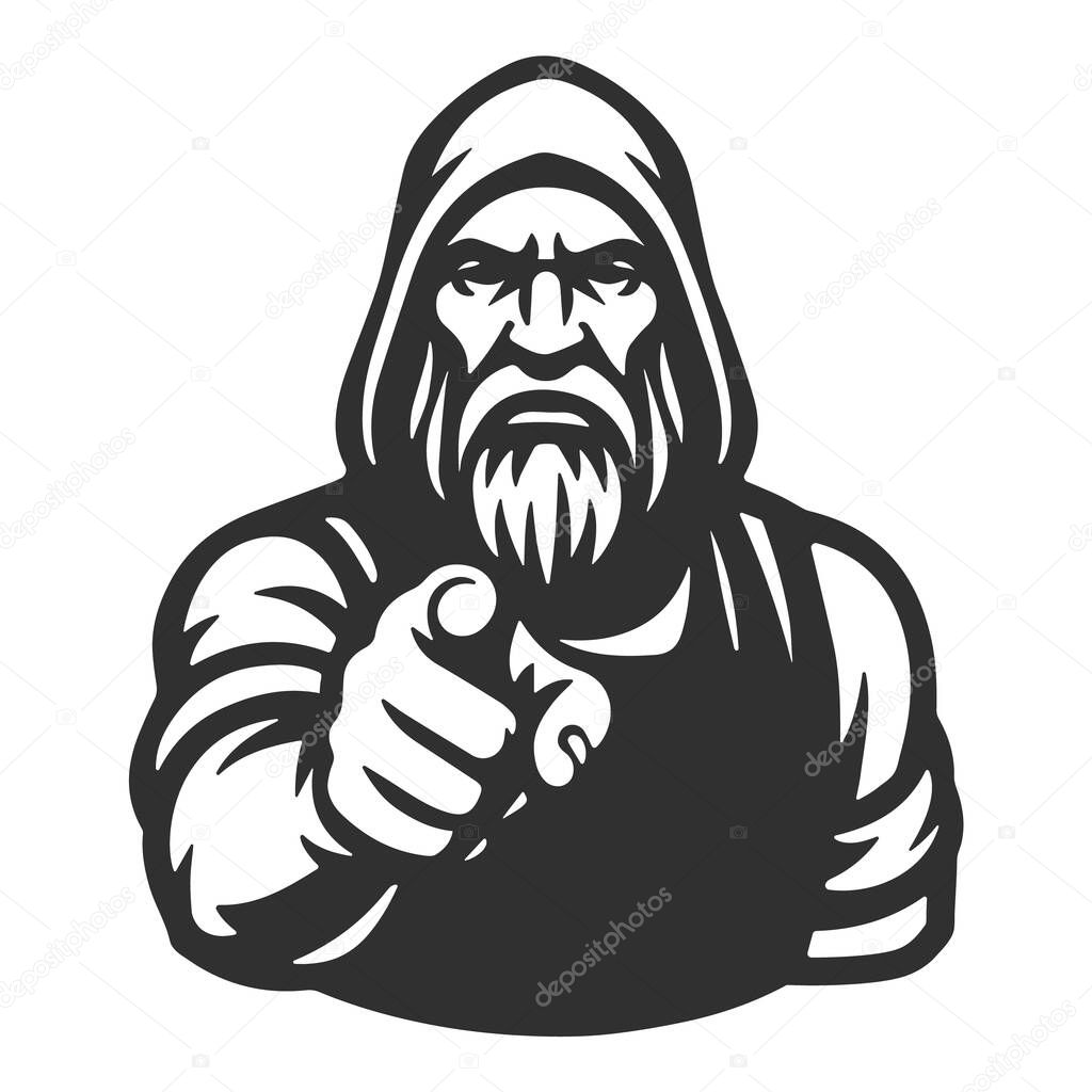 Viking warrior pointing directly at the viewer, inspired by classic recruitment posters. The bearded figure wears a hood and exudes strength, authority, and intimidationperfect for branding, apparel, mascots, or motivational content.