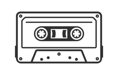Kaset Teybi Retro Vintage Mixtape simgesi. 90 'ların klasik kaset amblemi. Vektör çizimi. Beyaz arkaplanda izole.