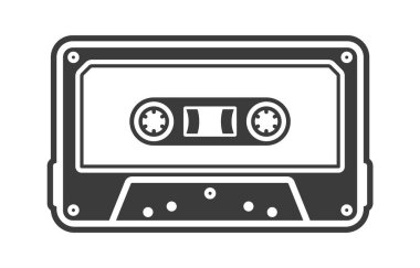 Kaset Teybi Retro Vintage Mixtape simgesi. 90 'ların klasik kaset amblemi. Vektör çizimi. Beyaz arkaplanda izole.