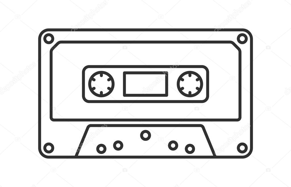Editable stroke line Cassette Tape Retro Vintage Mixtape icon symbol. Vintage 90s cassette logo sign. Vector illustration image. Isolated on white background.