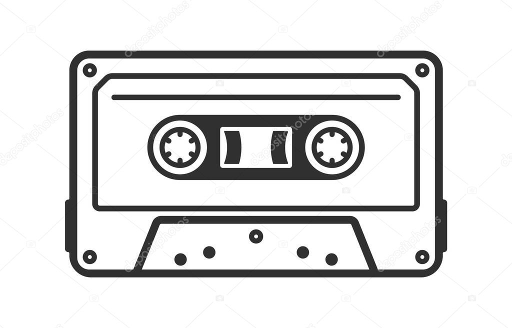Cassette Tape Retro Vintage Mixtape icon symbol. Vintage 90s cassette logo sign. Vector illustration image. Isolated on white background.