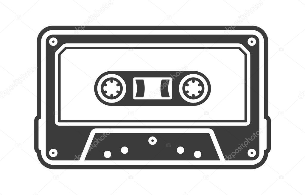 Cassette Tape Retro Vintage Mixtape icon symbol. Vintage 90s cassette logo sign. Vector illustration image. Isolated on white background.