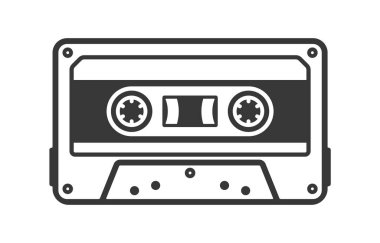 Kaset Teybi Retro Vintage Mixtape simgesi. 90 'ların klasik kaset amblemi. Vektör çizimi. Beyaz arkaplanda izole.