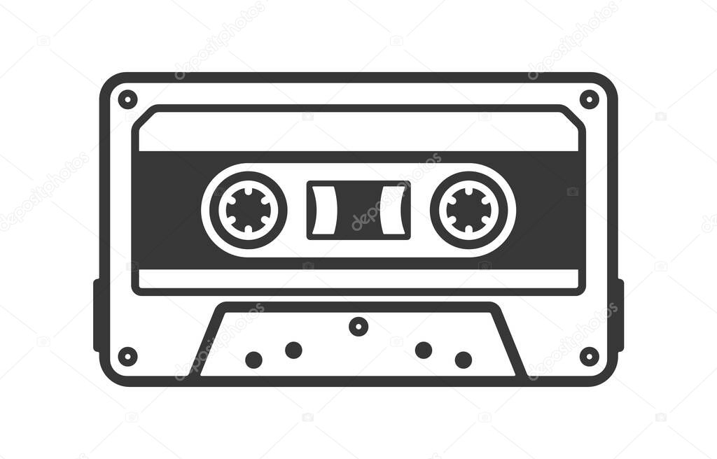 Cassette Tape Retro Vintage Mixtape icon symbol. Vintage 90s cassette logo sign. Vector illustration image. Isolated on white background.