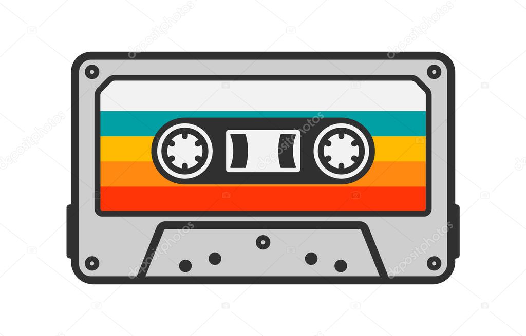 Cassette Tape Retro Vintage Mixtape icon symbol. Vintage 90s cassette logo sign. Vector illustration image. Isolated on white background.