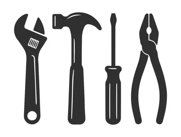 Vektör araçları logo koleksiyonu. Araç simgesi seti. İş aletleri. Alet çantası simgeleri. Beyaz arkaplanda izole.