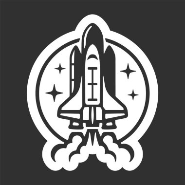 Uzay mekiği fırlatma simgesi. Havalan. Uzay teknolojisi sembolü. Roket gemisi. Kalkıyoruz. Vektör çizimi. Arkaplanda izole.