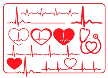 EKG kalp atışı hattı. Kalp atışı sinüs ritmi. Sağlık hizmetleri hastane logosu. Vektör çizim simgesi. Beyaz arkaplanda izole