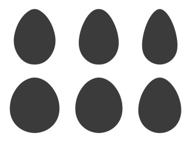 Yumurta şekilli siluet simgesi seti. Paskalya için farklı şekilli yumurta desenleri koleksiyonu. Vektör çizimi. Beyaz arkaplanda izole.