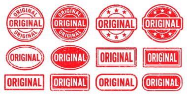 Orijinal pul vektör seti. Orijinal Kauçuk Pul Tasarım Koleksiyonu. Orijinal Grunge pul paketi. Orjinali mühürle. Vektör çizimi. İzole edilmiş bir beyaz arkaplan.