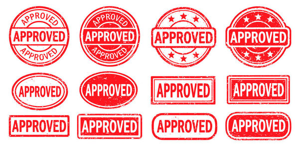 Approved Stamp vector set. Approved Rubber Stamp design collection. Approved Grunge stamp pack. Seal Approved. Vector illustration image. Isolated one white background.