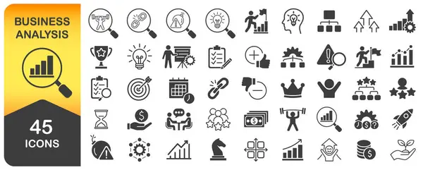İş Analizi Simgesi Sembol Kümesi. Güçler, zayıflıklar, fırsatlar ve tehditler. İş Sunumları, Planlama, Strateji, Bilgi Simgeleri Koleksiyonu. Vektör. Beyaz arkaplanda izole
