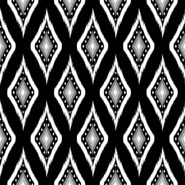 Ikat geometric folklore ornament with diamonds. Tribal ethnic texture. Seamless striped pattern in Aztec style. Folk embroidery. Indian, Scandinavian, Gypsy, Mexican clipart