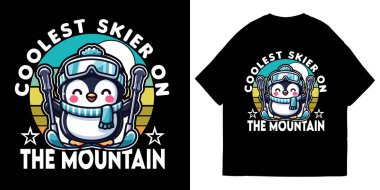 COOLEST SKIER ON THE MOUNTAIN T-Shirt Design And Illustration clipart