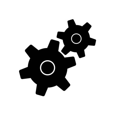 Kurulumu, yapılandırmayı ve sistem ayarlamalarını temsil eden koyu siyah beyaz bir vites simgesi. Ayarlar veya teknik arayüz tasarımları için ideal.