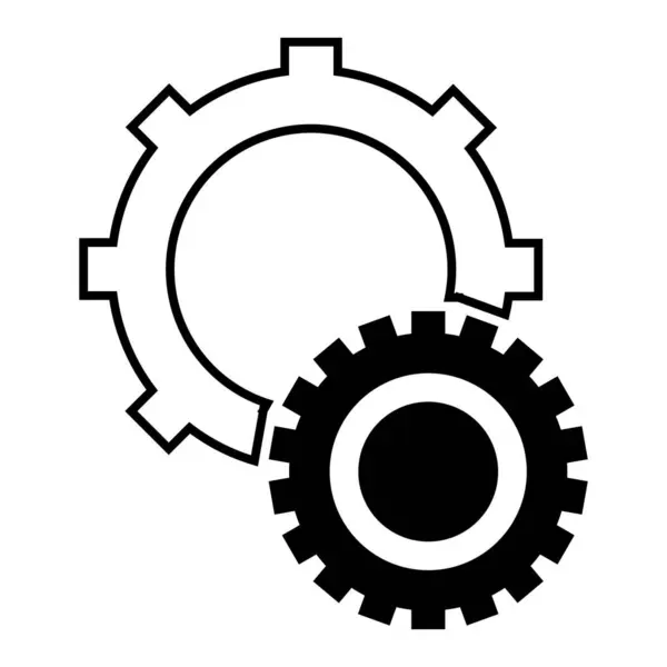 Kurulumu, yapılandırmayı ve sistem ayarlamalarını temsil eden koyu siyah beyaz bir vites simgesi. Ayarlar veya teknik arayüz tasarımları için ideal.