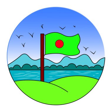 A beautiful representation of Bangladesh's flag alongside its lush greenery, rivers, and scenic landscapes, symbolizing the country's rich natural beauty and heritage. clipart