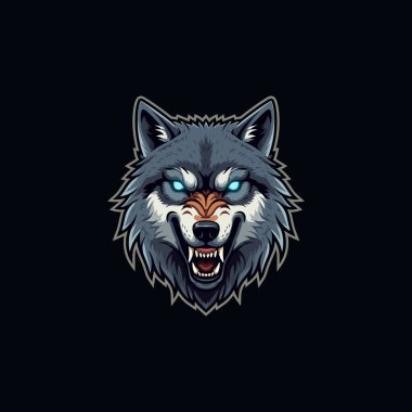 Kızgın Kurt baş esport maskot logosu illüstrasyonu