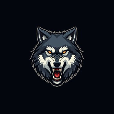 Angry wolf head esports mascot logo vector illustration clipart