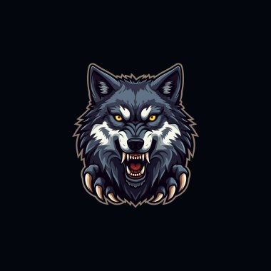 Kızgın Kurt baş esport maskot logosu illüstrasyonu
