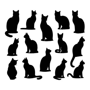 Çeşitli Pozisyonlarda Siyah Kedi Silüetleri