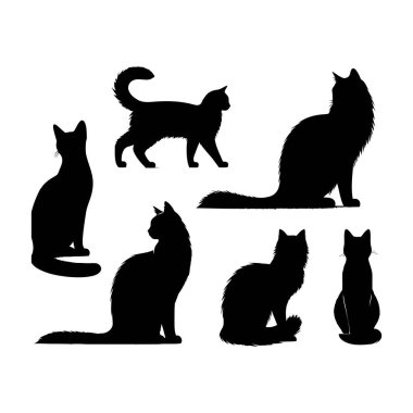 Çeşitli Pozisyonlarda Siyah Kedi Silüetleri