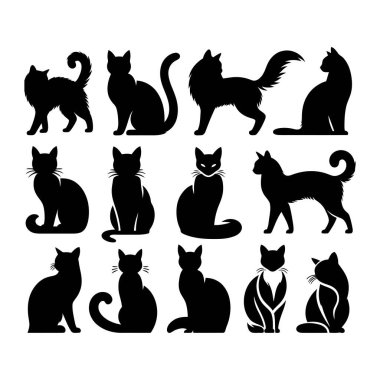 Çeşitli Pozisyonlarda Siyah Kedi Silüetleri