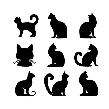 Çeşitli Pozisyonlarda Siyah Kedi Silüetleri