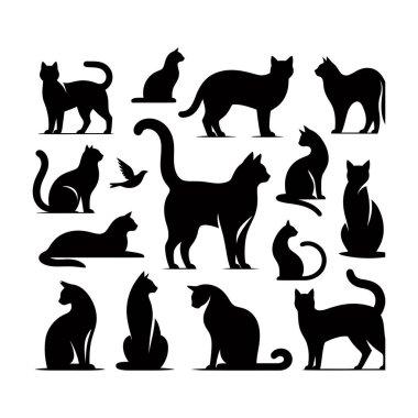 Çeşitli Pozisyonlarda Siyah Kedi Silüetleri