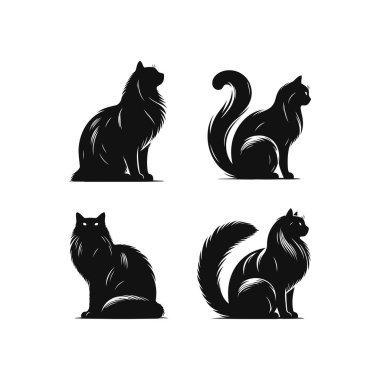 Black Cat Silhouettes in Various Poses illustration clipart