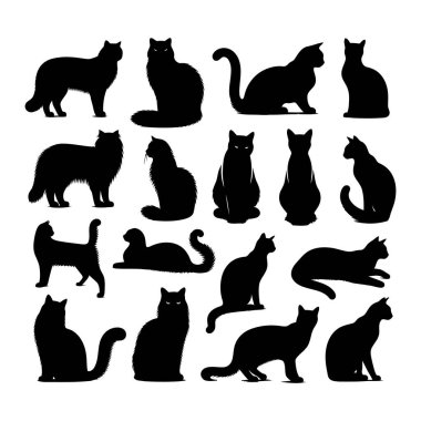 Çeşitli Pozisyonlarda Siyah Kedi Silüetleri