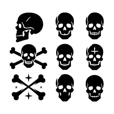 Kafatası siluet vektör çizimi kümesi