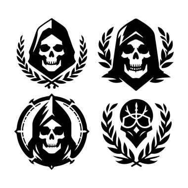 Kafatası siluet vektör çizimi kümesi