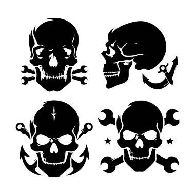 Kafatası siluet vektör çizimi kümesi