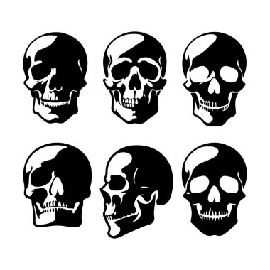 Kafatası siluet vektör çizimi kümesi