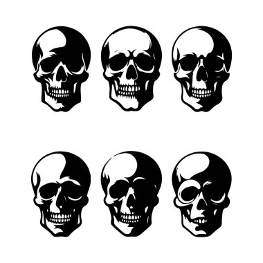 Kafatası siluet vektör çizimi kümesi