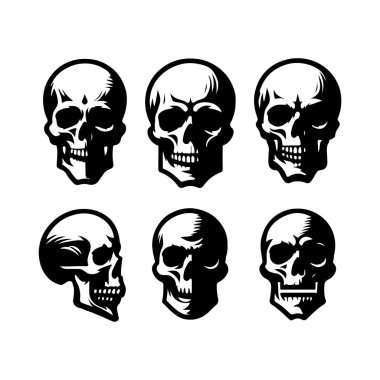 Kafatası siluet vektör çizimi kümesi