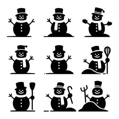 Kardan Adam siluet koleksiyonu vektör çizimi