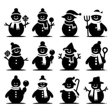 Set of Snowman silhouette collection vector illustration clipart