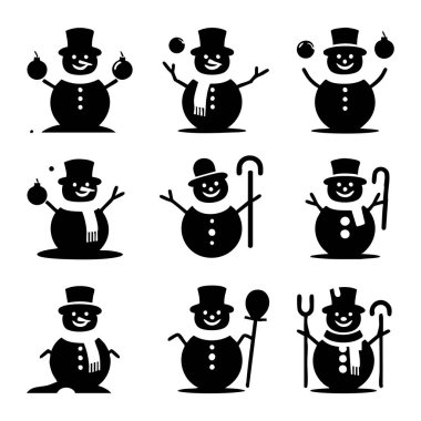 Set of Snowman silhouette collection vector illustration clipart