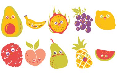 Appealing Cute Fruits Doodle Style Illustration Set clipart