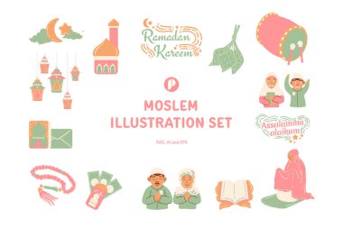 Pastel Moslem Illustration Set clipart